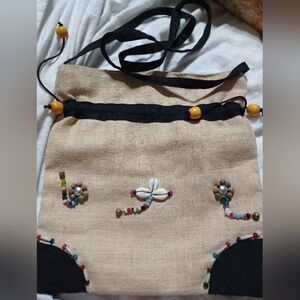 100% hemp with cotton lining handbag, shell decoration